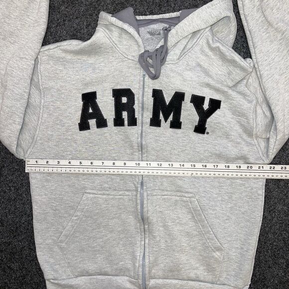 Army Embroidered Full-Zip Hooded Sweatshirt in Gray Lifesigns Unisex Large - Picture 7 of 7